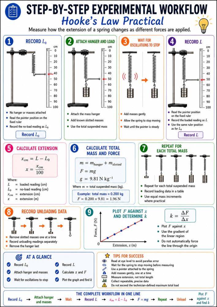 Step-by-step experimental workflow for a Hooke's Law spring practical