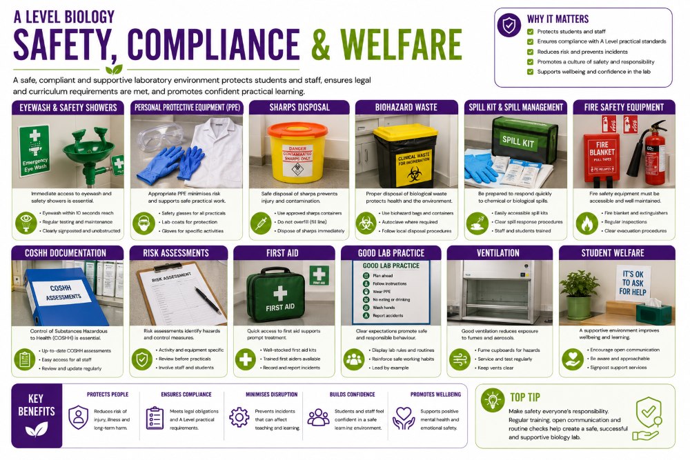 A Level Biology classroom safety compliance and welfare