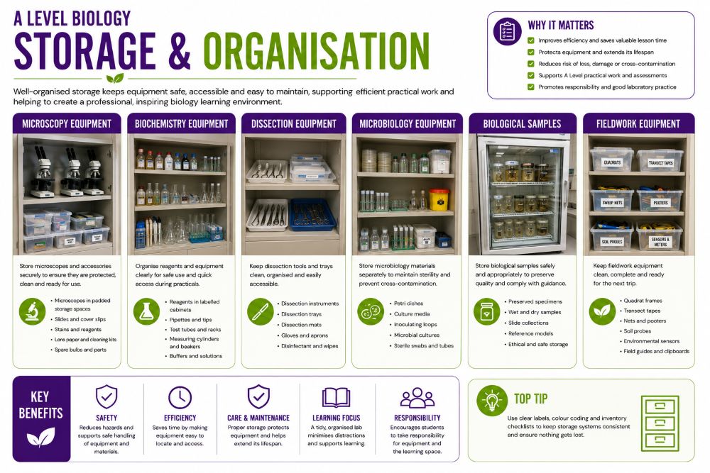A Level Biology classroom storage and organisation