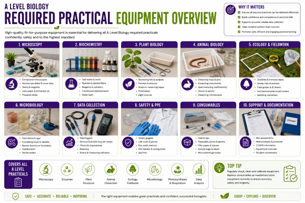 A Level Biology required practical equipment overview