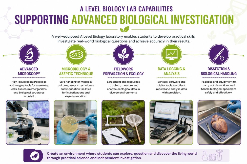 A Level Biology lab capabilities infographic