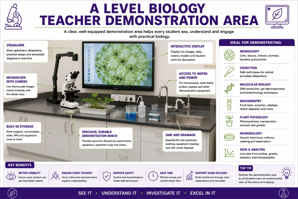 A Level Biology teacher demonstration area graphic