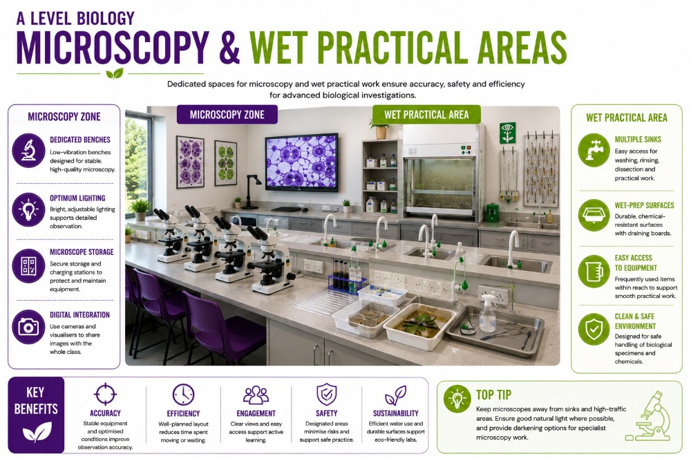 A Level Biology microscopy and wet practical area