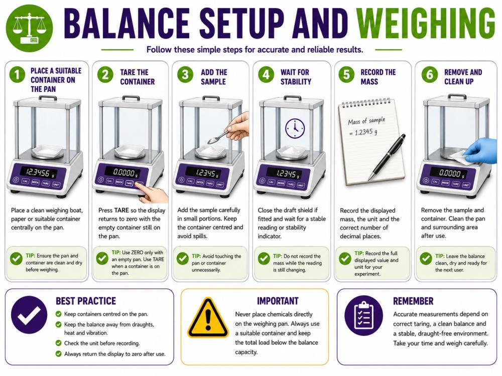 How to set up a balance and weigh a sample
