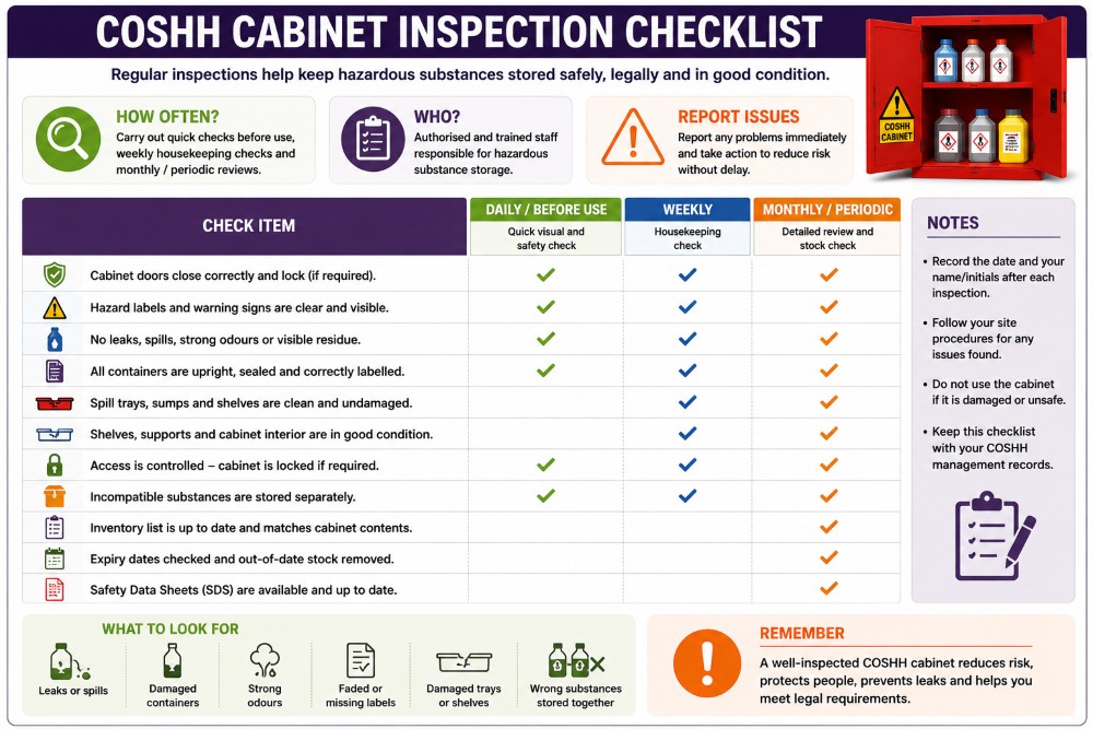 COSHH cabinet inspection checklist
