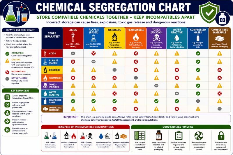 Chemical segregation chart for safe storage