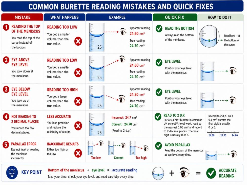 Common burette reading mistakes and quick fixes