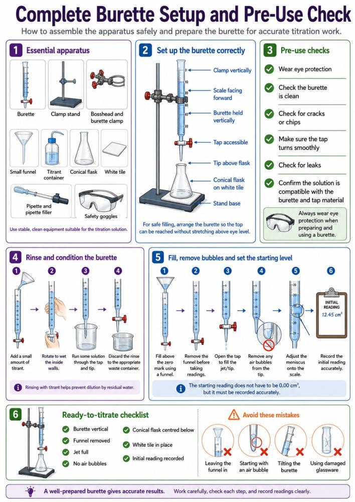 Complete Burette Setup and Pre-Use Check
