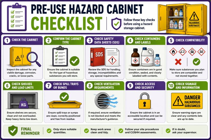 COSHH cabinet pre-use safety checklist