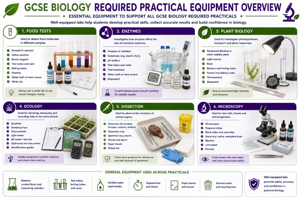 GCSE Biology Required Practical Equipment Overview Graphic
