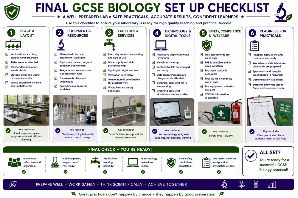 Final GCSE Biology Classroom Setup Checklist Graphic