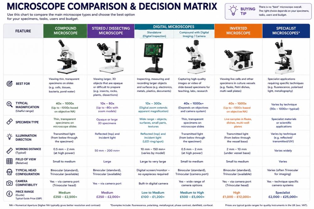 Microscope comparison and decision matrix