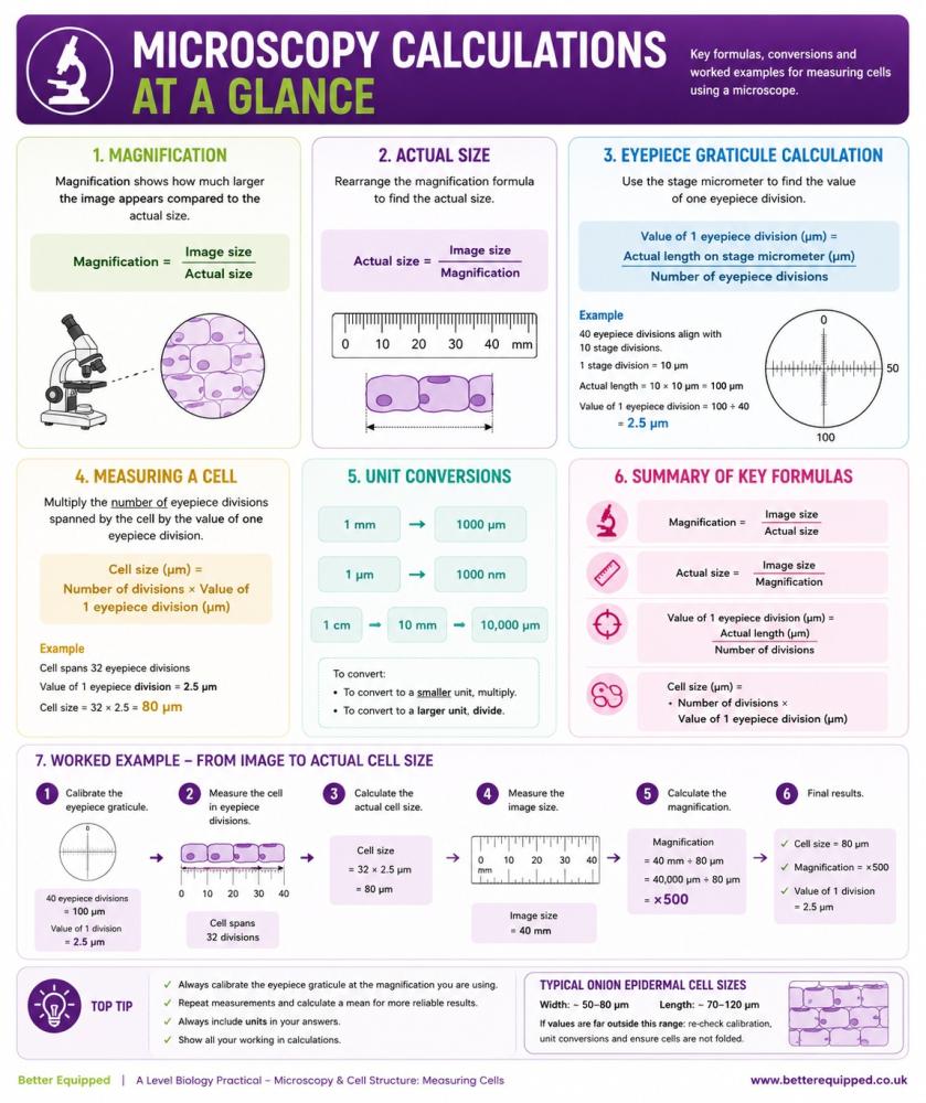 Microscopy calculations at a glance graphic
