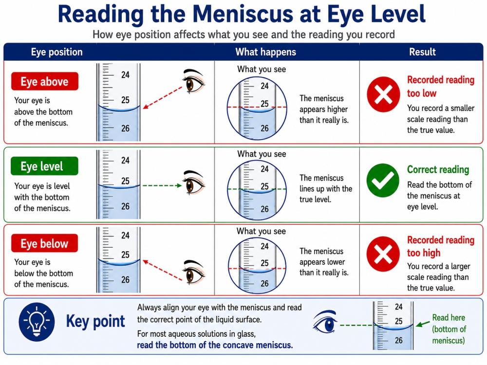 Correct eye position when reading a burette at eye level