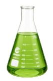 borosilicate flask with green liquid
