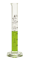 borosilicate measuring cylinder with green liquid
