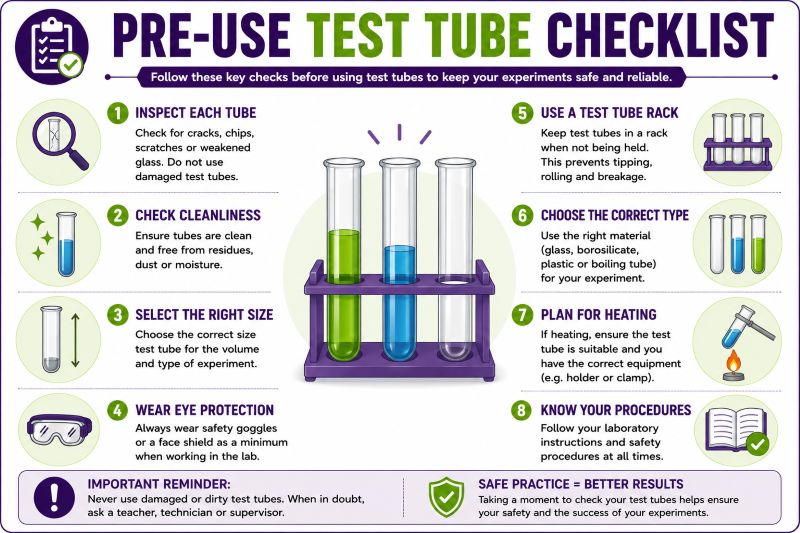 Pre-use safety checklist for using laboratory test tubes