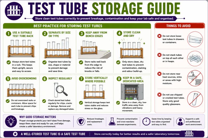 Safe storage and organisation of test tubes in a laboratory rack