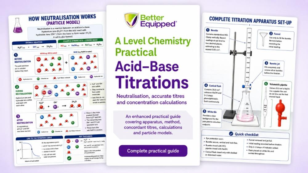 Front cover of the A Level Chemistry acid-base titrations practical guide