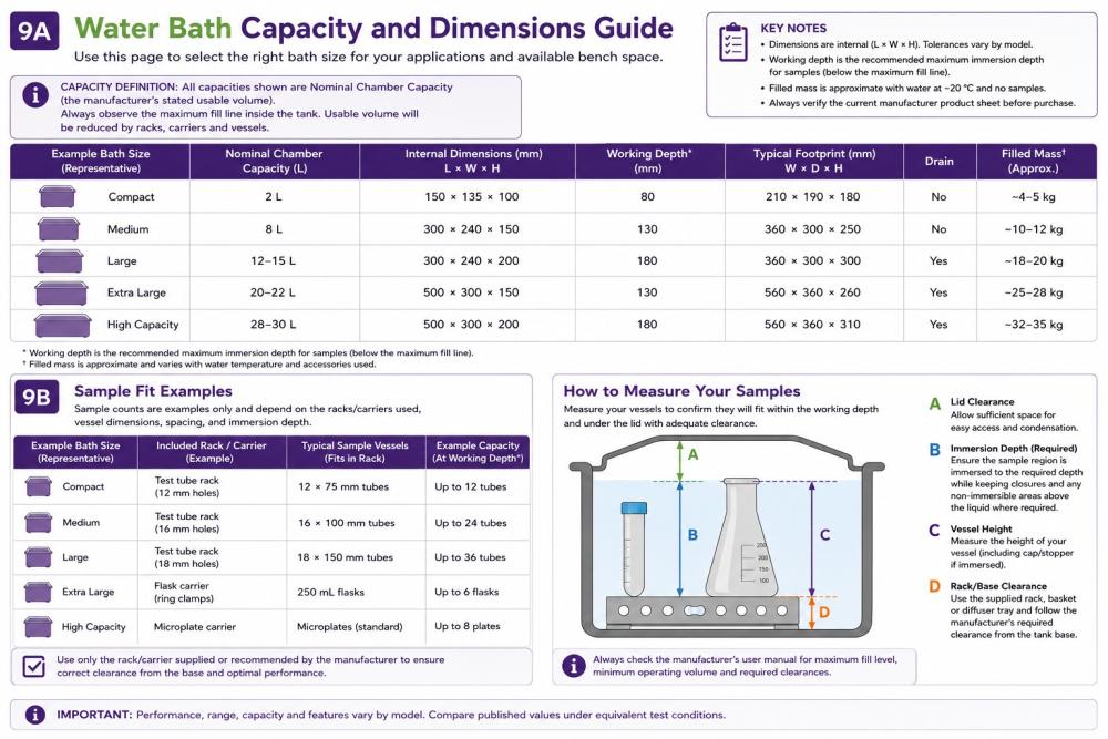 water bath capacity chart
