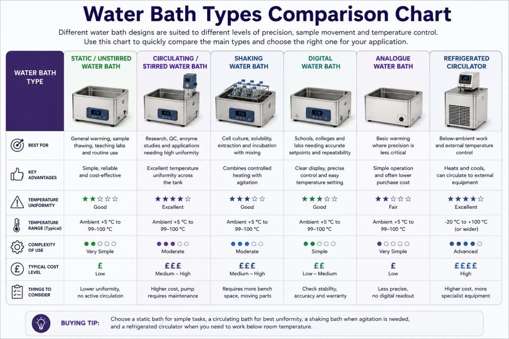 water bath comparison chart
