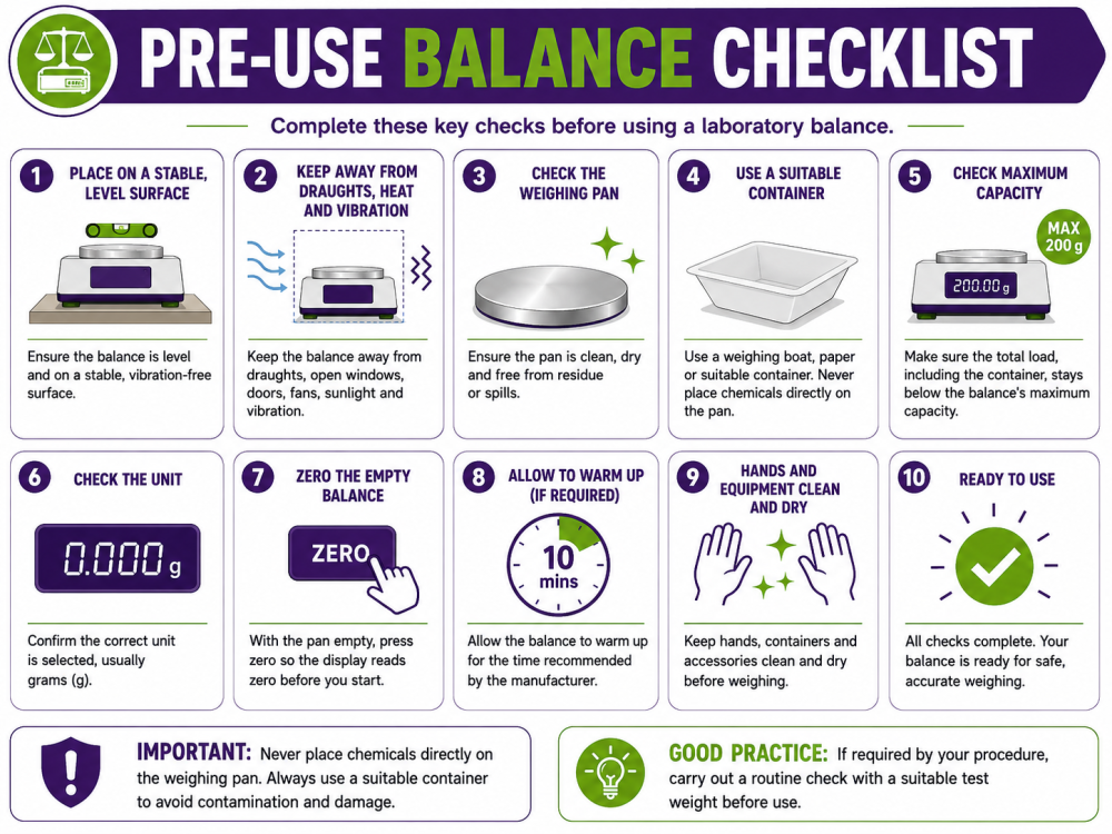 Laboratory balance pre-use safety checklist