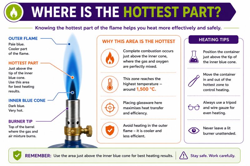Hottest part of a Bunsen burner flame