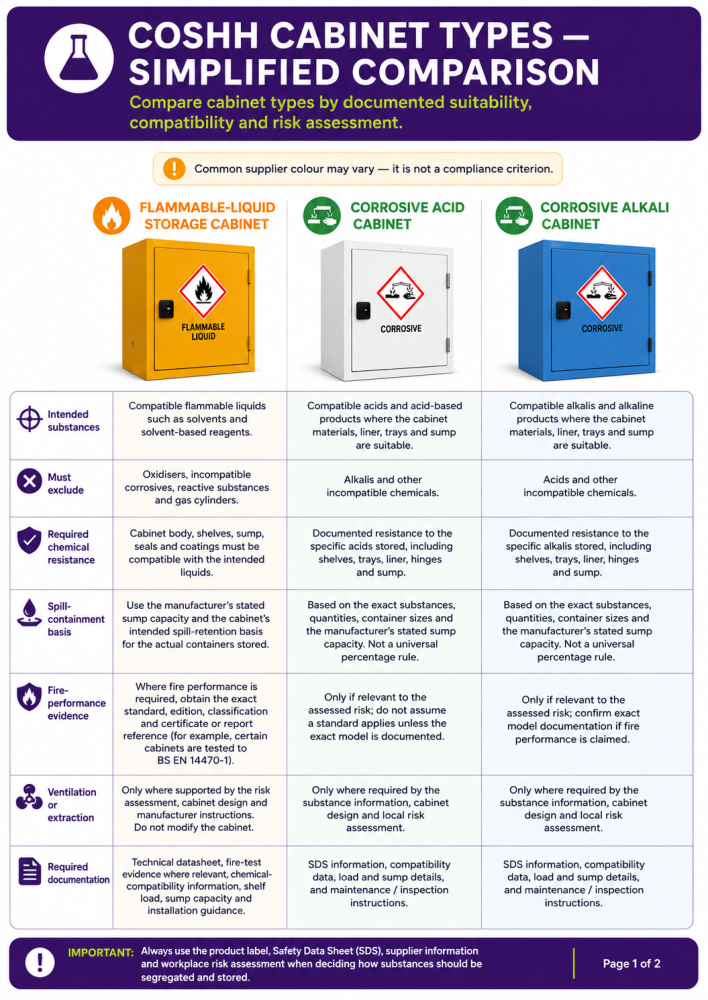 coshh cabinet comparison chart