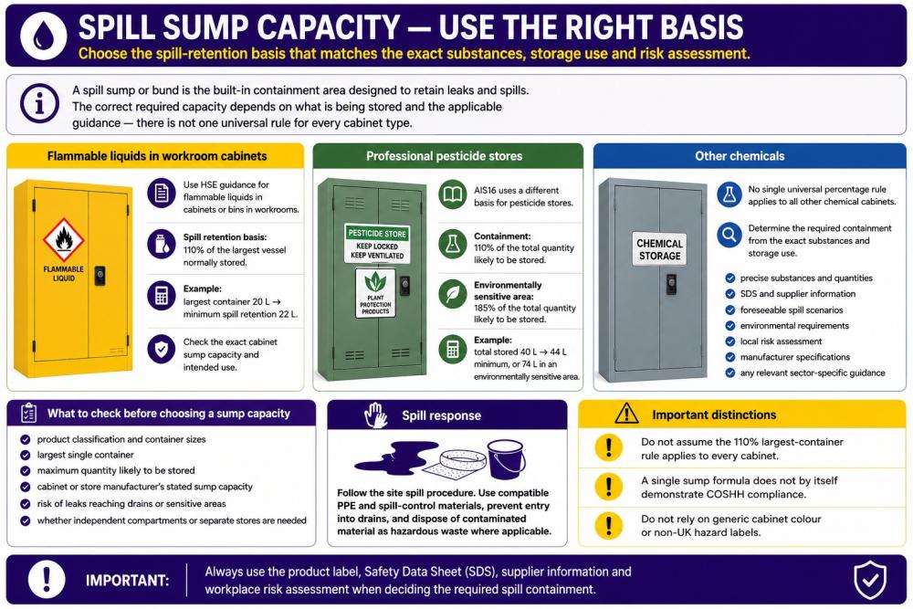 coshh cabinet spill sump capacity explained