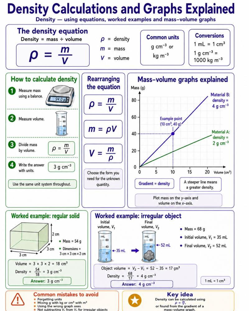 Density calculations worked examples and mass-volume graphs