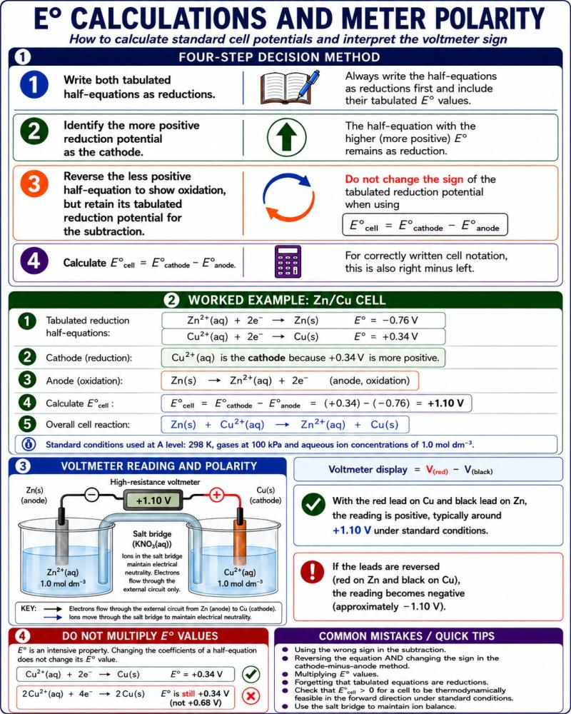 E° calculations and meter polarity