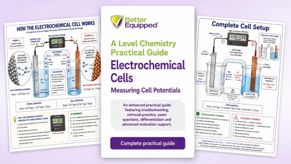 Front cover of the A Level Chemistry electrochemical cells practical guide