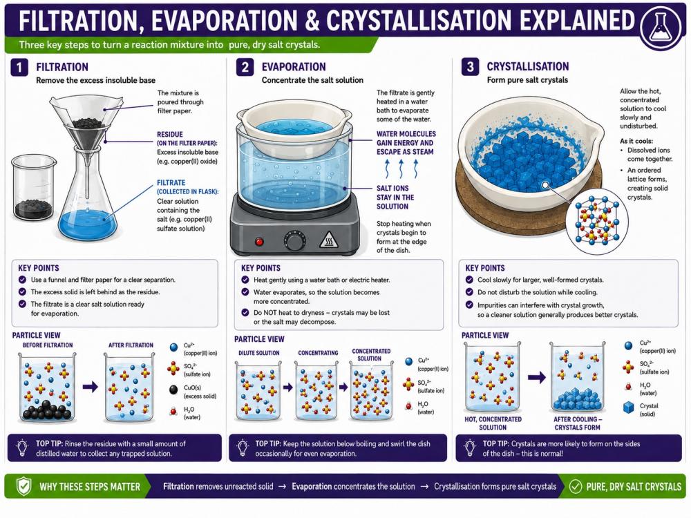 Filtration, evaporation and crystallisation explained