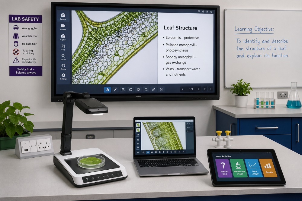 Visualiser and digital KS3 science teaching setup