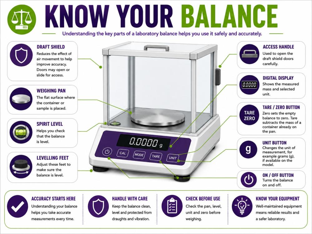 Labelled parts of a laboratory balance