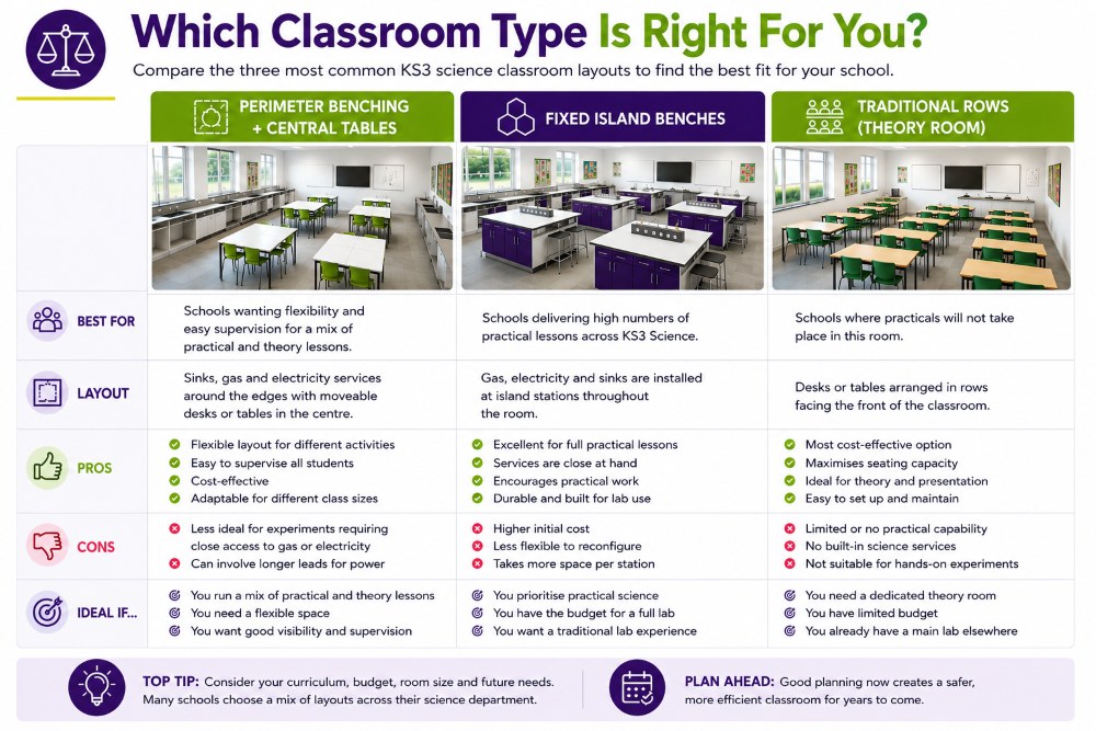 KS3 science lab classroom type comparison