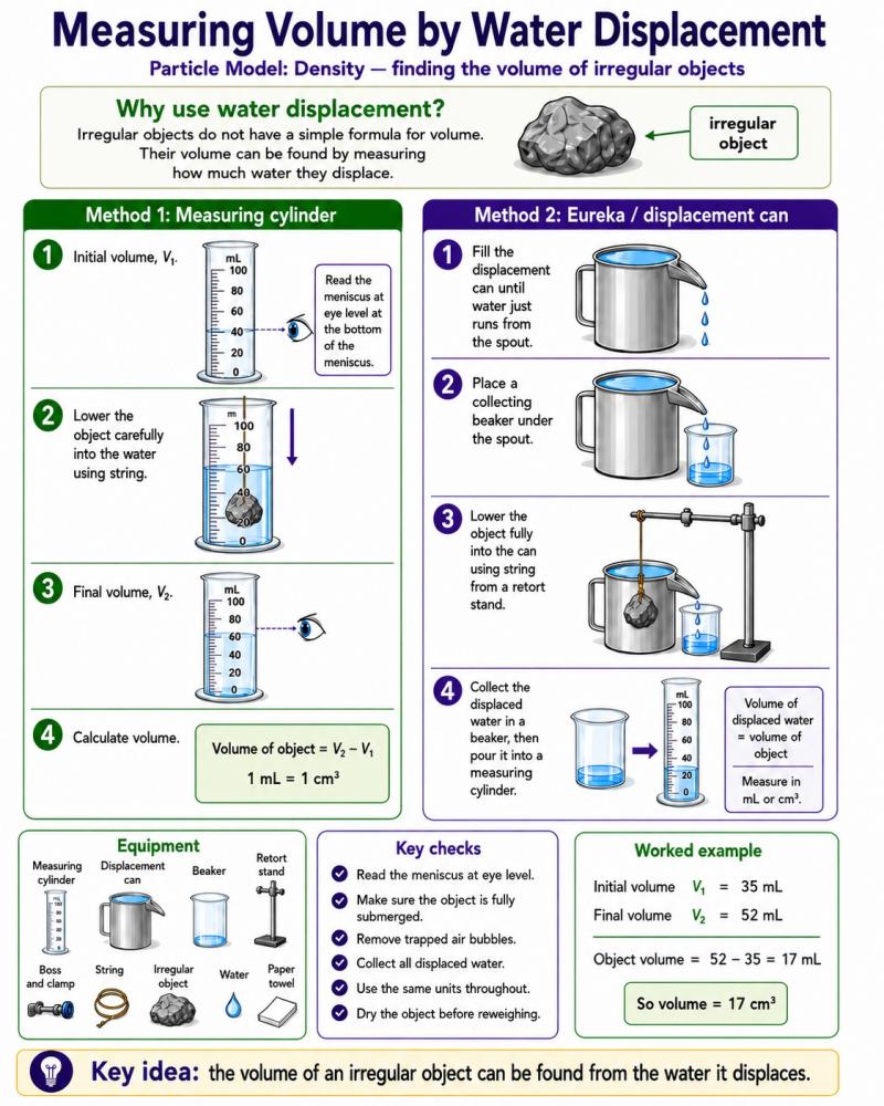 Measuring the volume of an irregular object using a measuring cylinder and displacement can