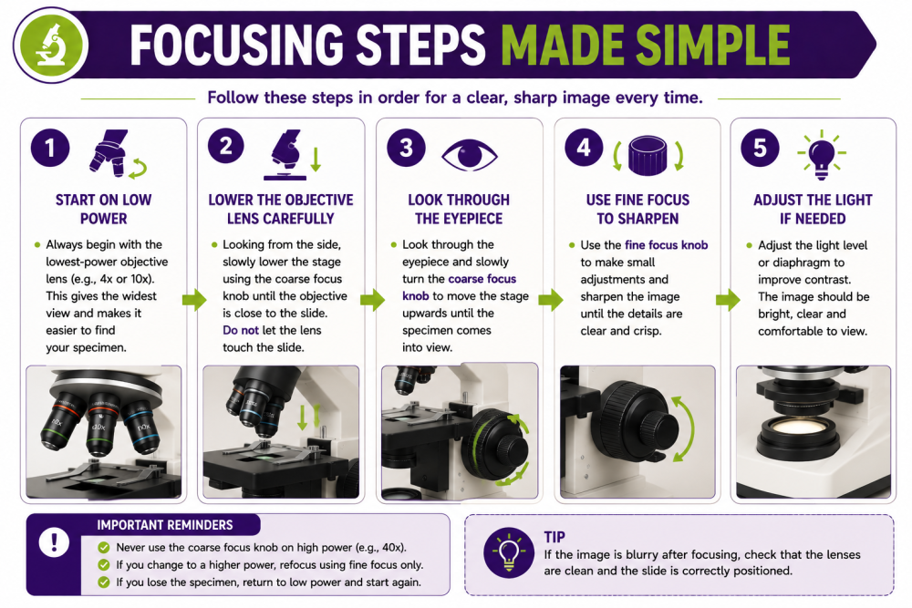 How to focus a microscope step by step