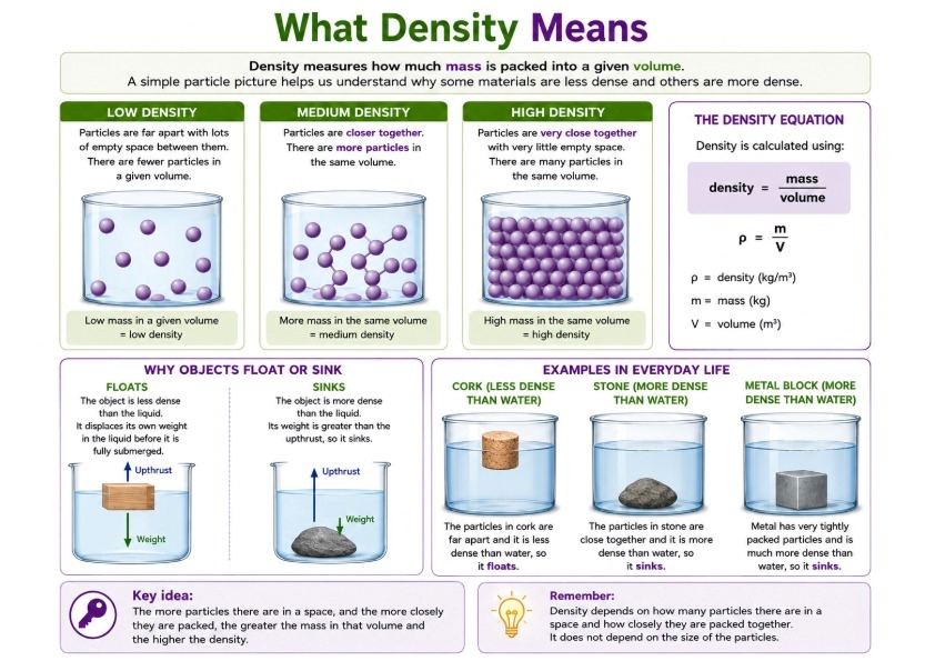 Particle model explanation of low medium and high density