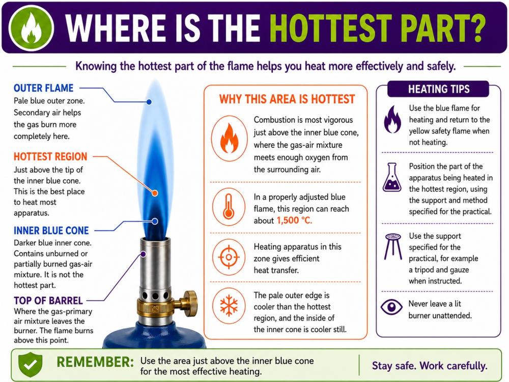 Hottest part of a Bunsen burner flame