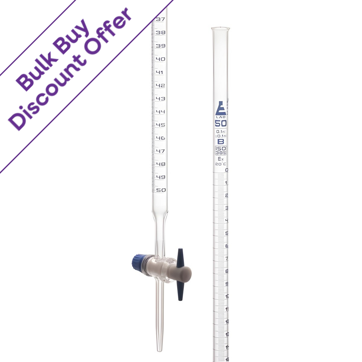 Burette - Class-B 50ml 3.3. Boro. Glass - Labglass, 1 Unit : Bulk Buy Discount Offer x 10 Units