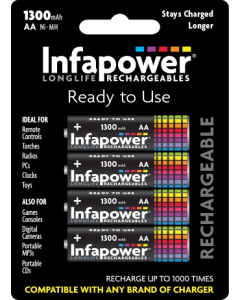 Rechargeable Batteries AA 1300Mah Ni-Mh 4 Pk x 2 Pks  [944977]