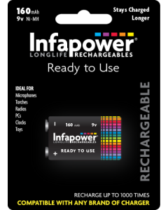 Rechargeable Batteries 9V 160Mah Ni-Mh Pk of 2 [944980]