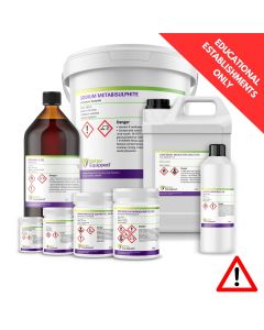 Better Equipped Branded Range of Chemical Products In Various Containers Like Glass Bottles, Plastic Tubs and Plastic Bottles. Image Features Banner stating Only For Educational Establishments.