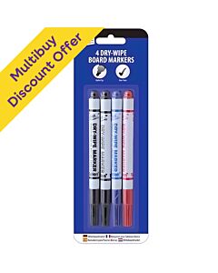 Dry Wipe Markers Assorted Colours Pack of 4 : Multibuy Discount Offer x 10 Packs