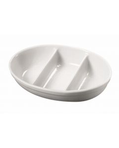 Genware 3 Divided Vegetable Dish Pack of 4 24cm White  [777539]